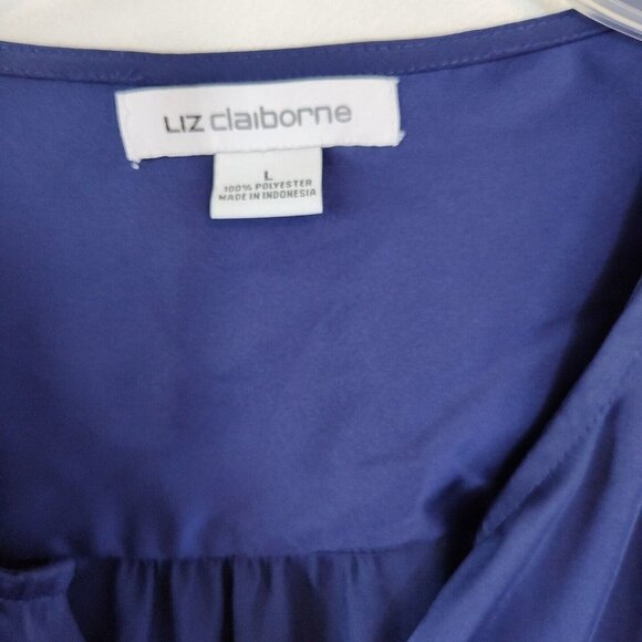 Liz Claiborne Shirt Blouse Women Size L Blue Long Sleeve Pockets Hidden Buttons - Picture 8 of 9